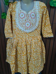 Yellow Printed Kurta with Blue Palazzos jens