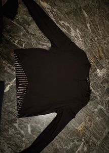 Chic Black Rhinestone Trim Top