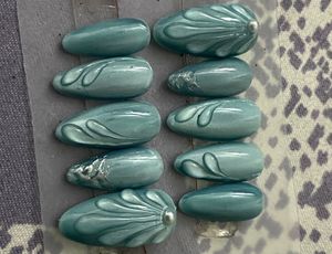 Handcrafted Cat Eye Teal Press-On Nails