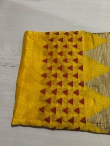 Vibrant Yellow Saree with Geometric Print