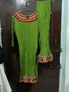 Embroidered Green Kurta Set