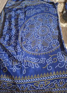 Vibrant Blue Bandhani Italian crepe Saree