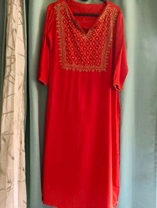 Red Embroidered Kurta