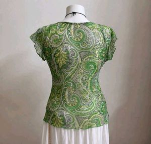y2k vintage Green Paisley Printed Sheer Top Boho🔥