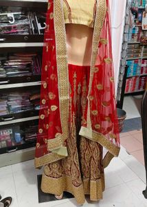 Red &amp; Gold Embroidered Lehenga Choli
