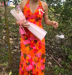 Vibrant Floral Halter Maxi Dress