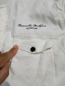 Kids White Casual Top with Pocket Detail