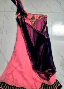 Blue and pink lehenga set.