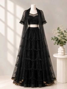 Elegant Black Ruffle Lehenga with odhani