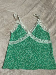 y2k Green Floral Lace Trim Cami Top