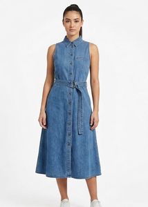 Abu Dhabi Sleeveless Denim Shirt Dress with Belt