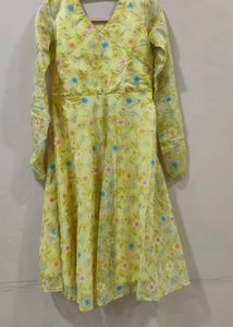 Beautiful Yellow Floral pure organza Ethnic Gown