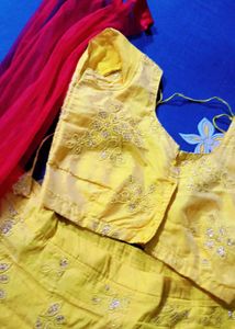 Sale Yellow Lehenga Set with Red Dupatta