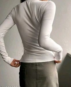 Ribbed Long Sleeve White Top