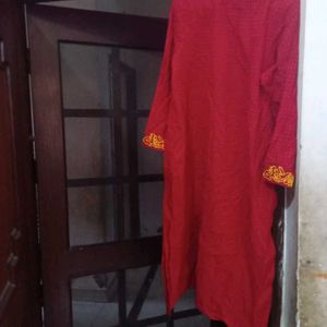 Red Embroidered Kurta