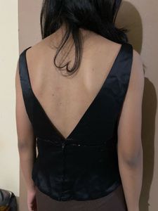 Sleek Black Satin Sleeveless Top