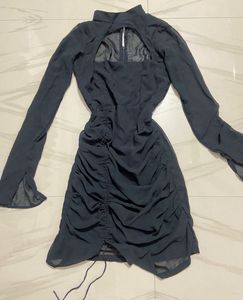 Chic Black Mesh Cut-Out Mini Dress