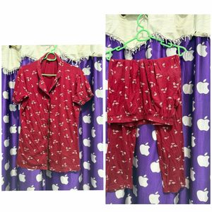 Pure cotton Red Floral Pajama Set