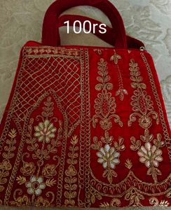 Embroidered Red Clutch Combo Set