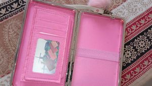 Quilted Pink Clutch with Pom Po