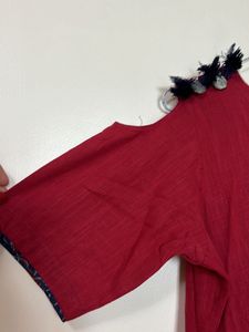 Red Cotton Cold Shoulder Maxi Dress