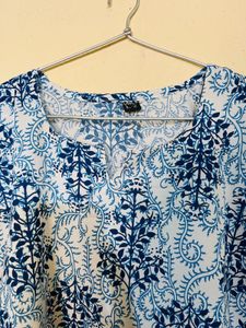 Blue &amp; White Printed Kurta