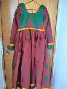 Maroon Kurta with Green Embroidery