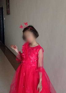 Red Party Dress with Net Sleeves