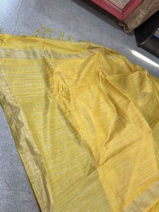 Bright Yellow Saree with Striped Detail Pallu