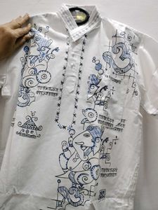 Men's White Kurta with Ganesha Print