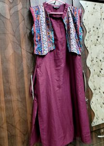 Stylish Maroon Kurta Set with Printed Jacket