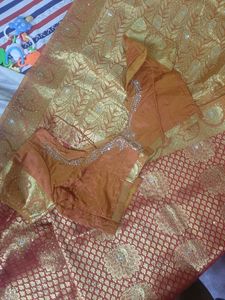 Women's Traditional Art Silk Saree Kanjivaram Style With Blouse Color:Gold