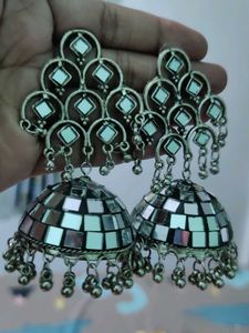 big beautiful mirror work oxidised jhumka