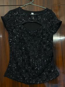 Sequin Black Keyhole Top