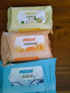 3 Mocco Wet Wipes - Lemon, Orange, Aqua