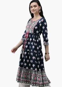 Rain &amp; Rainbow Navy Blue Printed  Anarkali Kurta