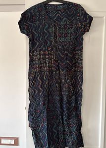 Patterned Navy Blue Ethnic Kurta, Bust- 38/40