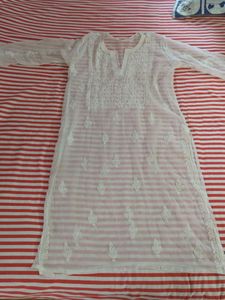 White Chikankari Festive Kurti