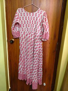 Ethnic Printed Flared Anarkali Kurti with Mirror