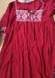 Red Embroidered Peasant Dress