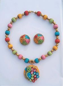 silk thread multicolour necklace and earrings set