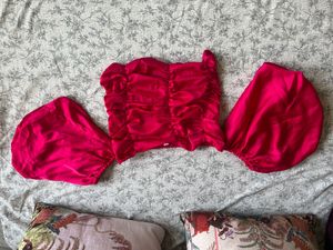 Stylish Pink Puff Sleeve off-shoulder Crop Top