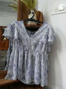 Cute  Blue Floral Peplum Top