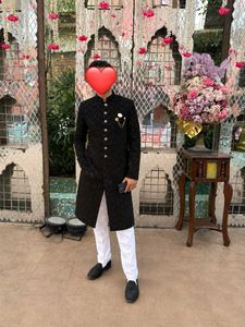 Men's Black Embroidered Sherwani Style Kurta