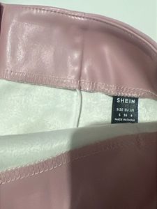 Pink Faux Leather Mini Skirt with Slit