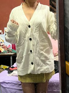 Cream Striped Sleeve Cardigan