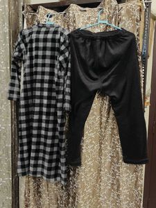 Plaid Top &amp; Black Pants Set