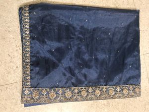 Elegant Navy Blue Duppatta with Gold Embroidery