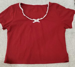 Red Lace Trim Baby Tee