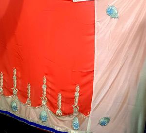 Elegant Heavy Peach Saree with Blue Border